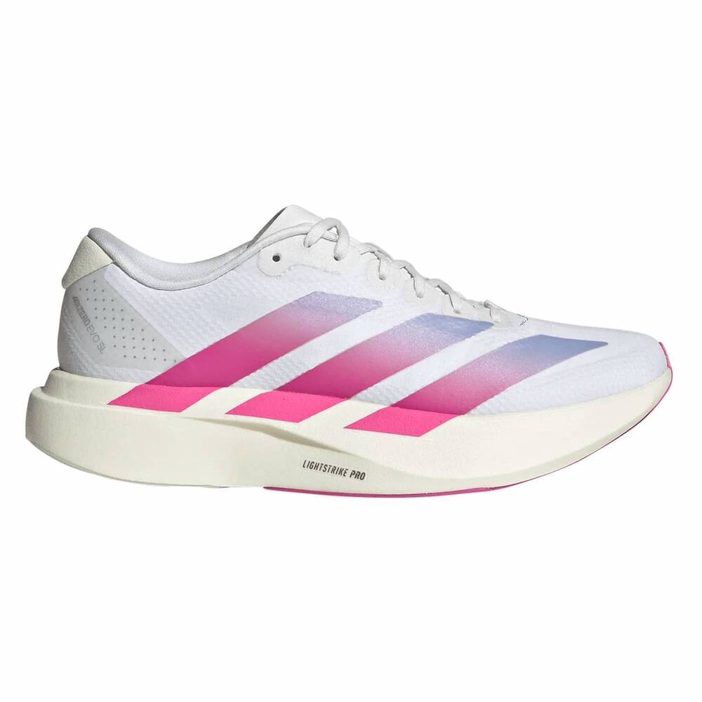 NEW ADIDAS women's adizero evo sl woven running shoes in white/lucid fuchsia/vio